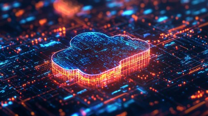Automated cloud services management, AI-driven systems managing and optimizing diverse cloud services in a futuristic digital environment