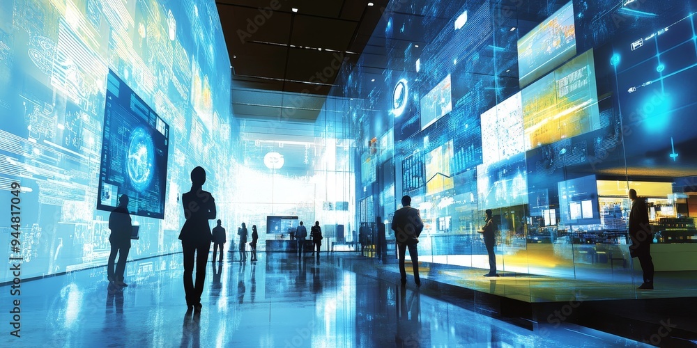 Fototapete High-tech business environment where digital solutions such as virtual collaboration platforms and cloud services are seamlessly integrated into daily operations