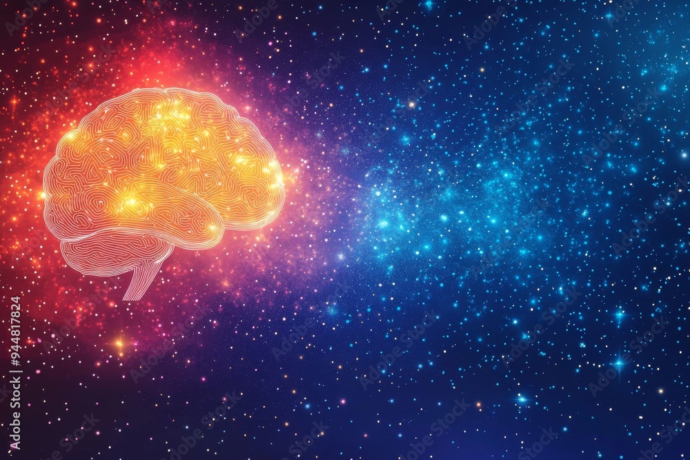 Aufkleber abstract cosmic brain illuminated in a galaxy of vibrant colors symbolizing the infinite potential o