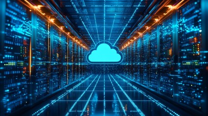 Fototapeta premium Optimized cloud virtualization environment, with energy-efficient virtual machines and green technology, focusing on sustainable virtualization solutions