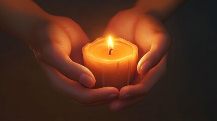 Hands holding a candle, symbolizing hope, warm glowing light