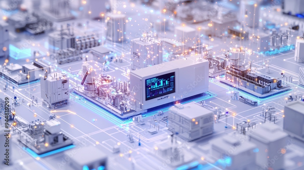 Aufkleber futuristic smart factory automation with digital network