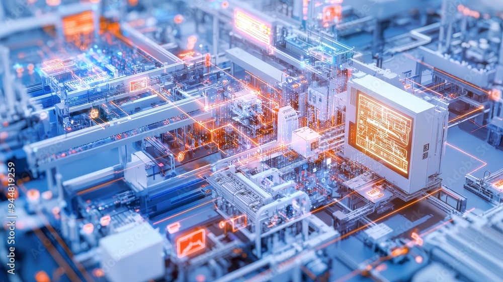 Poster futuristic technology automated manufacturing factory of the future industrial automation smart fact