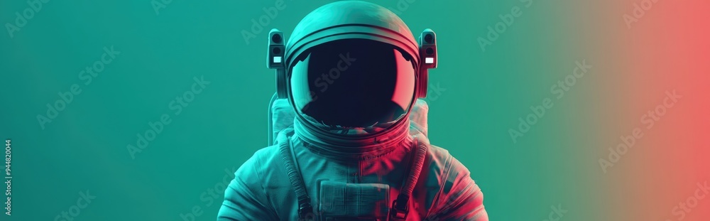 Poster Isolated astronaut in 3D cartoon rendering on a green background ideal for photocompositing applications