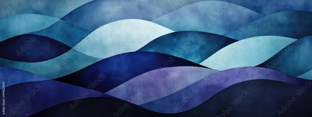Poster Sky Ornamental Design in a 3D cartoon rendering featuring a boho chic style with a dark washed out effect incorporating sea amethyst watercolor and seamless curved lines in an azure dirty art prin