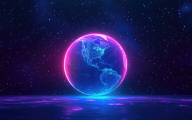 3D cartoon depiction of the Earth and galaxy