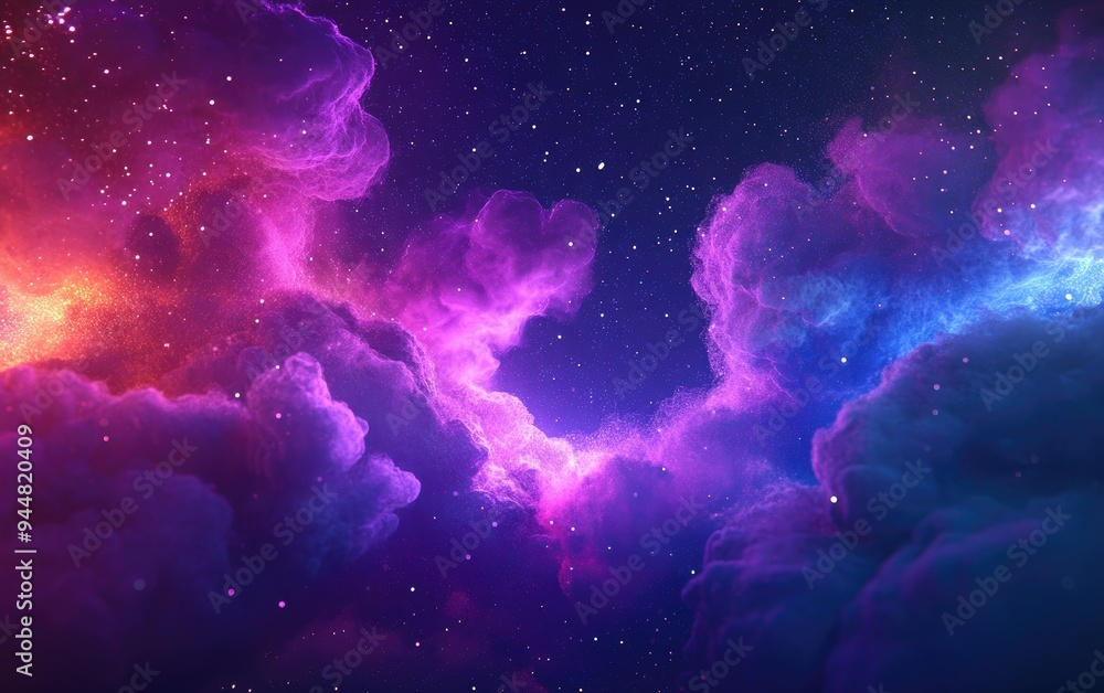 Poster Abstract scientific background featuring a galaxy and nebula in a 3D cartoon rendering
