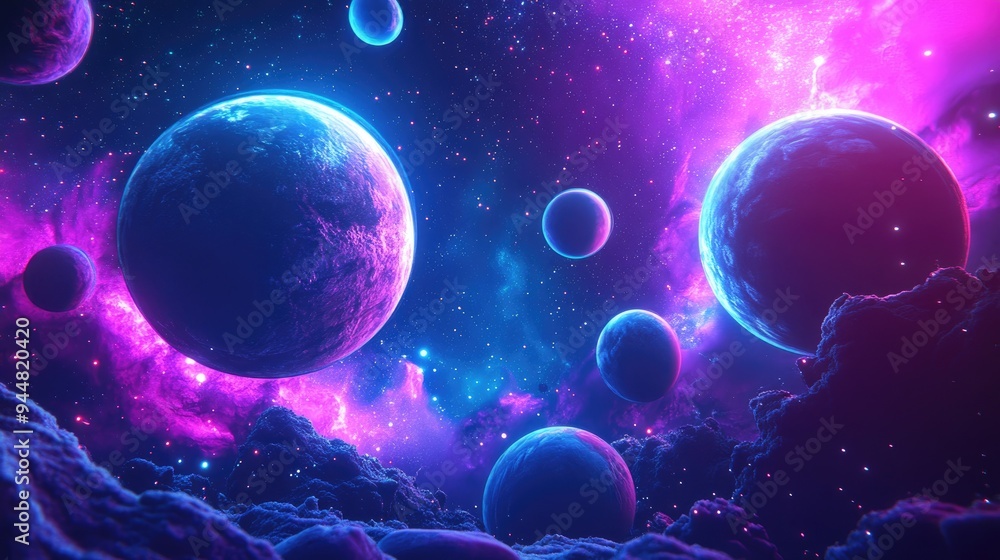 Aufkleber 3d rendering of a dark cyberpunk style techno futuristic neon abstract background featuring a cosmos