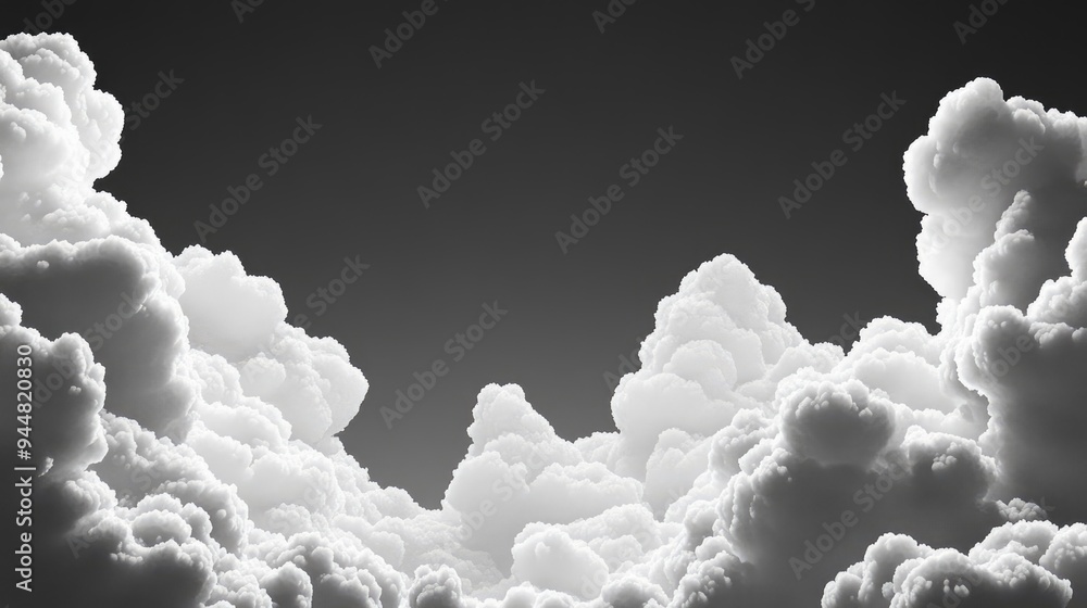 Poster black grey sky with white clouds and clear abstract in a 3d cartoon rendering ideal for wallpaper or