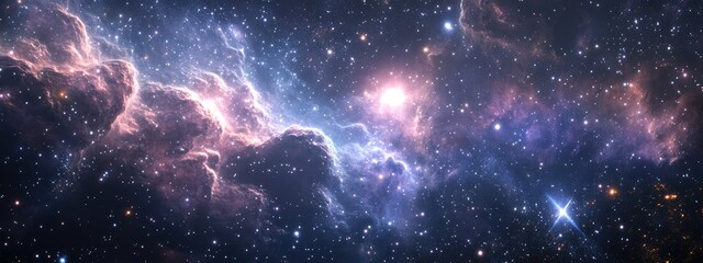 3D cartoon depiction of the Deep Space series showcasing the interaction of space nebulae dust clouds and stars focusing on the themes of the universe nature science and imagination