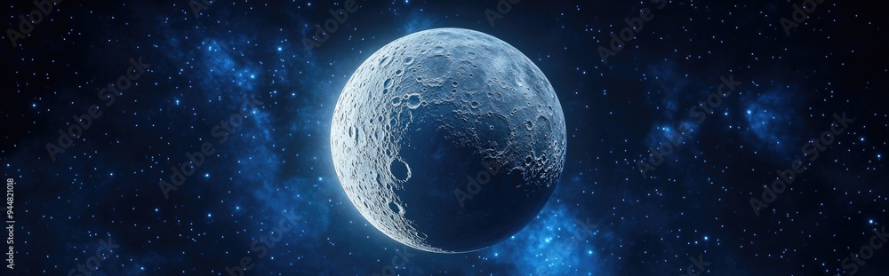 Poster space moon icon illustrated in a realistic style for web design featuring a 3d cartoon rendering