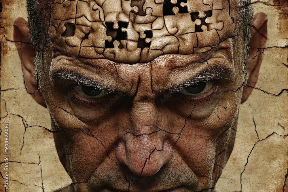Aufkleber portrait of an older man with a weathered face his expression deep in thought symbolizing the burden