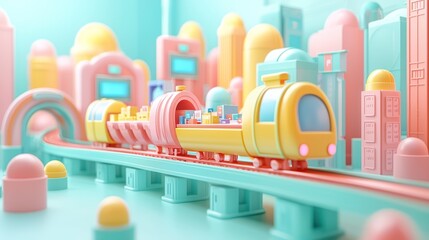 Digitally Abstract: Surreal Conveyor Belt Through Landscape of Shapes and Screens Symbolizing E-Commerce Automation, Generative Ai