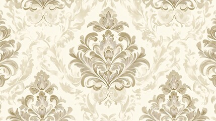 Elegant cream and gold damask wallpaper pattern.