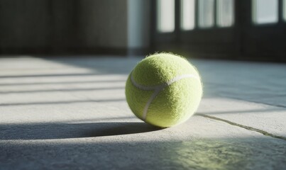 Dynamic Tennis Ball on Court: Atmospheric Sports Promotion for Health and Outdoor Activities. Minimalist Composition Capturing Athletic Spirit, Competition, and Freedom. Elegant Design Template with C