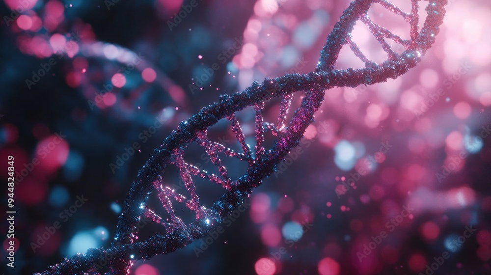 Poster 3d rendering of a dna structure with an abstract backdrop