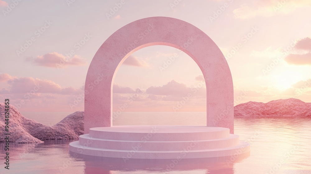 Poster 3d rendering of a beautiful podium featuring a trendy color design for product display and marketing