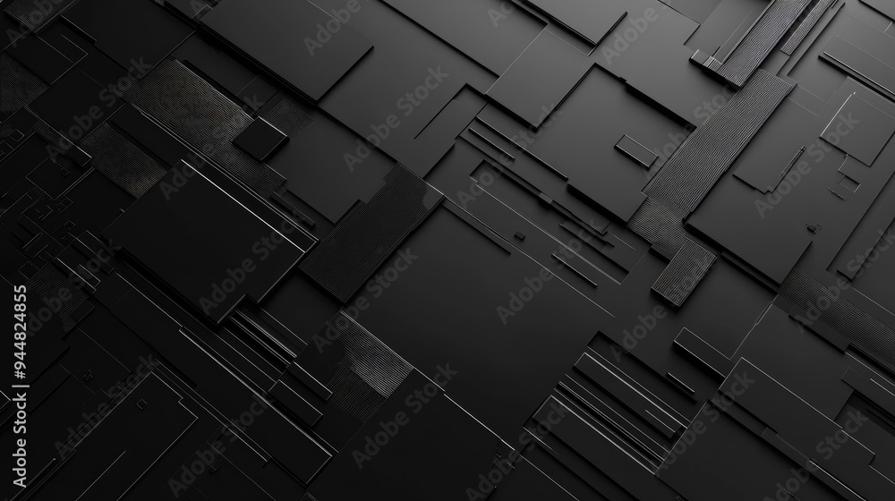 Poster 3d rendering of a black abstract geometric background suitable for advertising showcasing elements o