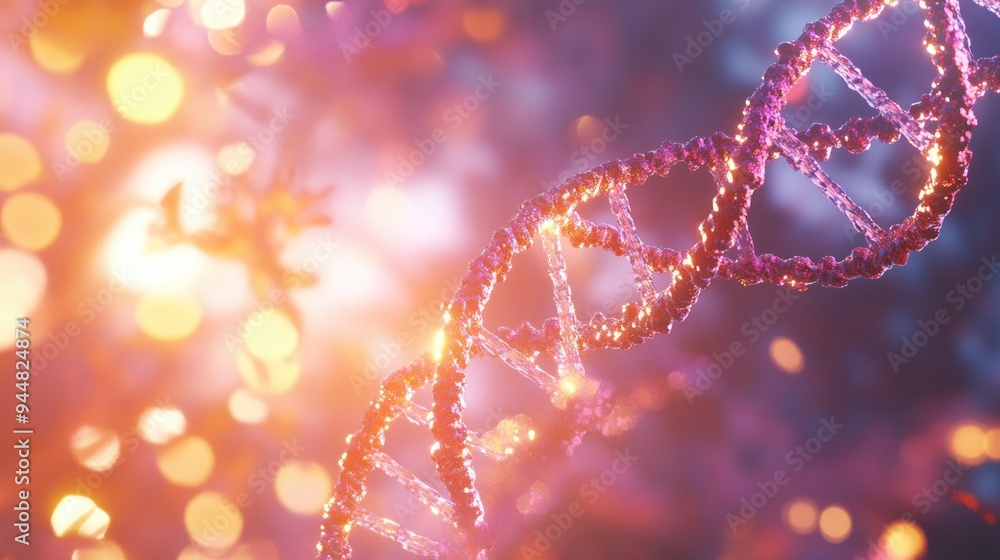 Poster 3d rendering of a dna structure with an abstract backdrop