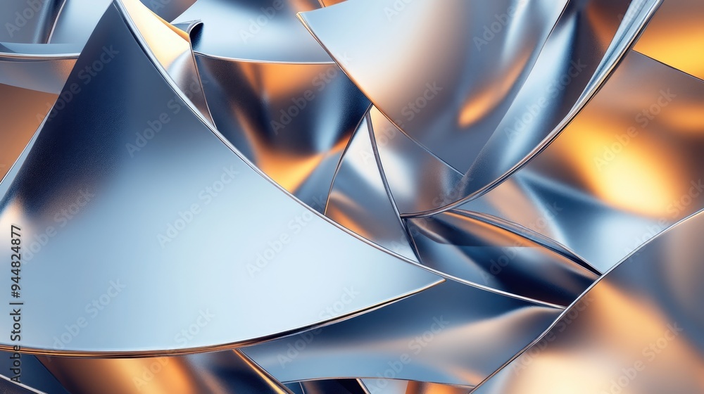 Poster 3d rendering of a metallic curved geometric background in a digital drawing style