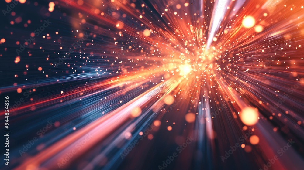 Poster 3d rendering of a futuristic technology backdrop featuring dynamic lines and hovering particles