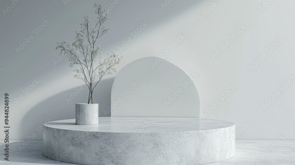 Poster 3d rendering of a podium pedestal in a minimalist blank space background designed for product mockup