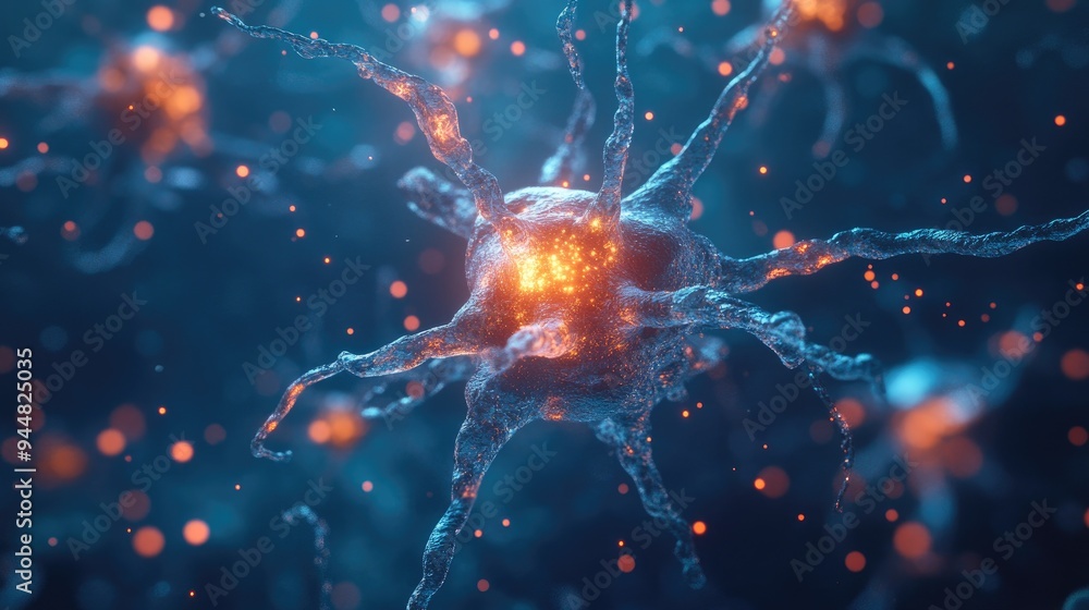 Poster 3d visualization of a neuron cluster transmitting signals