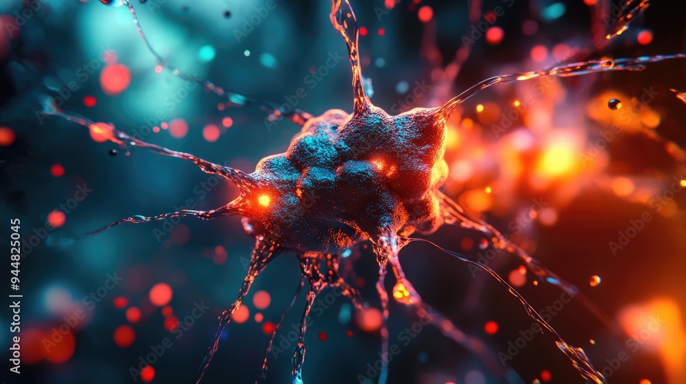 Poster 3d visualization of a neuron cluster transmitting signals