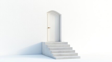 3D representation of steps leading to a door isolated on a white background