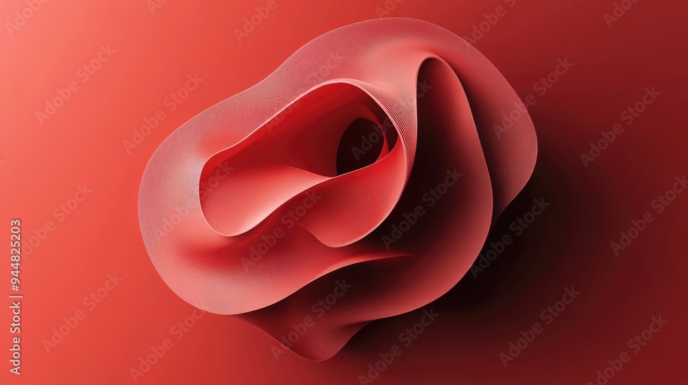 Poster abstract three dimensional shape on a red backdrop
