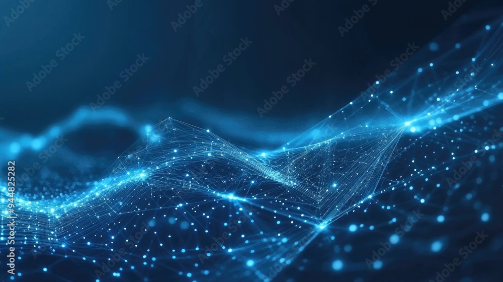 Poster data stream concept featuring data visualization and information flow with a blue technology backgro