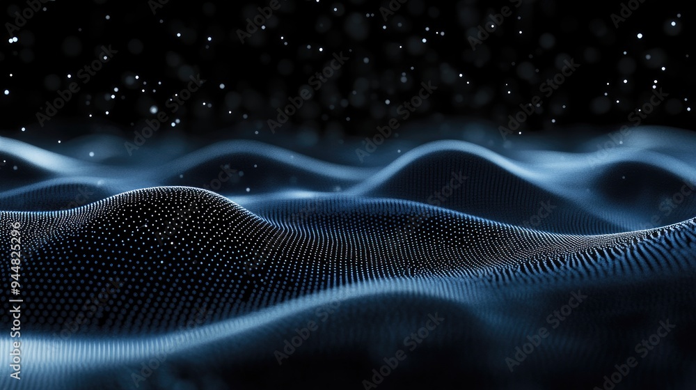 Poster Abstract wave dots on a dark background representing a data technology theme created through 3D rendering
