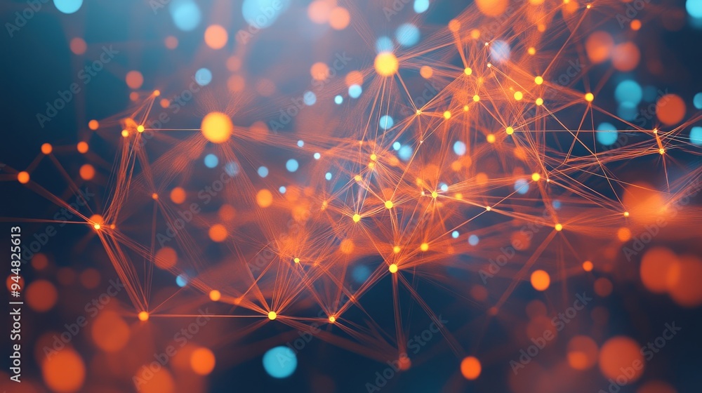 Poster abstract 3d illustration depicting lines and dots that symbolize connection technology