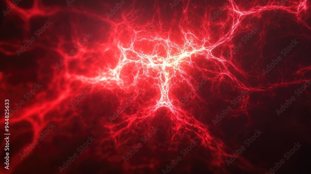 Poster abstract 3d rendering featuring a vibrant red fractal light backdrop