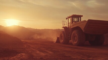 Obraz premium Open-pit mine, deep and expansive, with earth-moving equipment, soft light