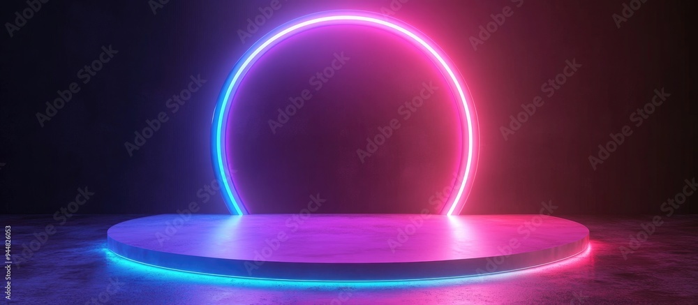Poster 3d render neon light podium effect with abstract background