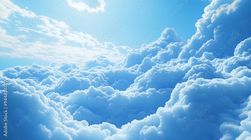 Poster abstract background of a cloudy blue sky featuring small clouds created through 3d rendering techniq