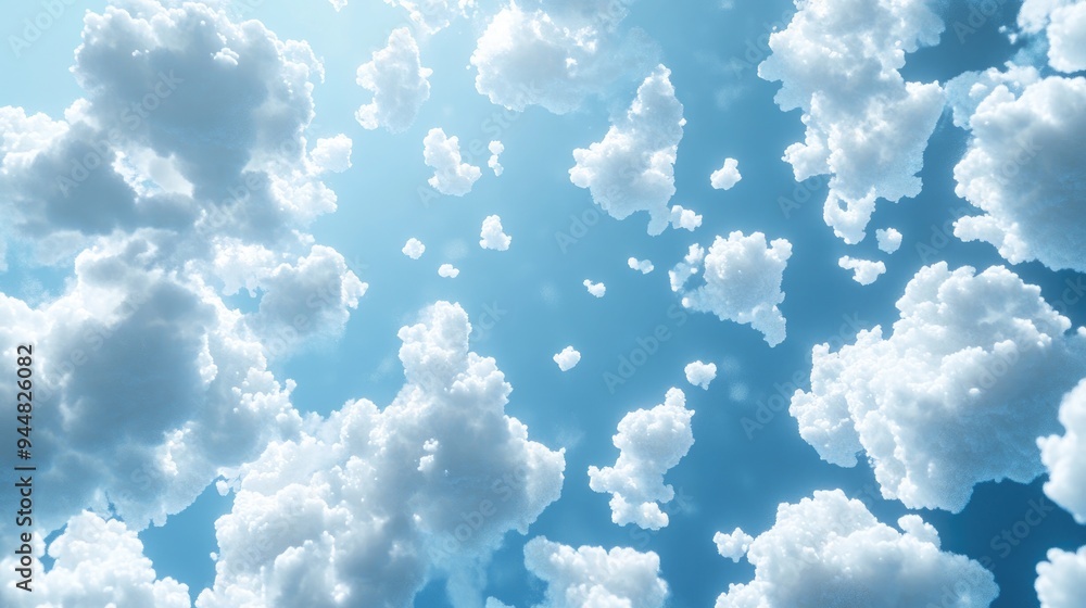 Poster abstract background of a cloudy blue sky featuring small clouds created through 3d rendering techniq