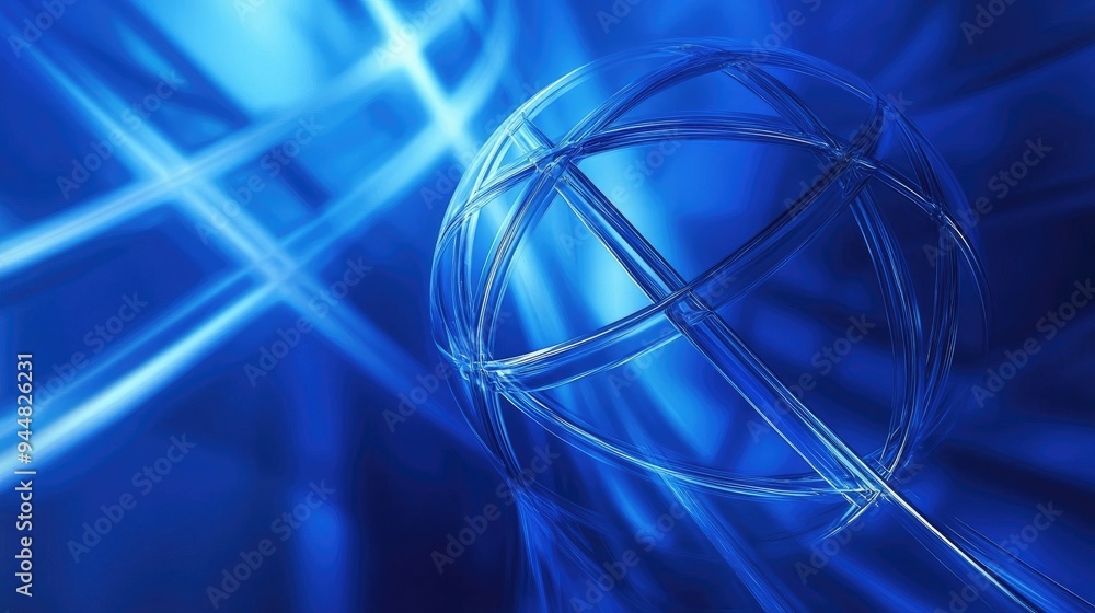 Poster abstract blue background featuring a large sphere with intersecting horizontal and vertical lines