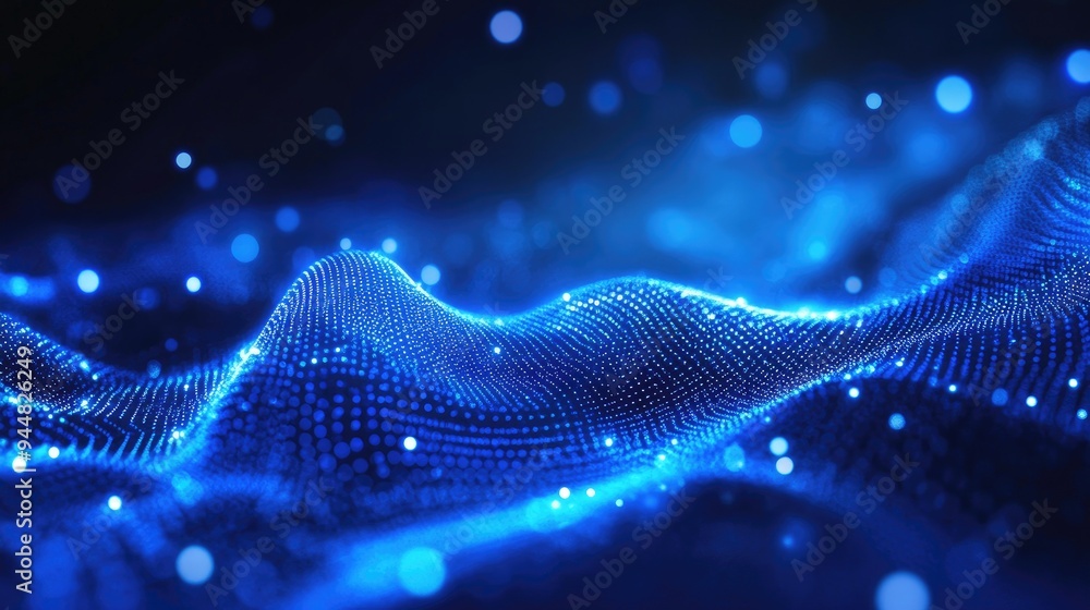 Poster abstract blue light mesh background with technology points creating a dynamic tech inspired design