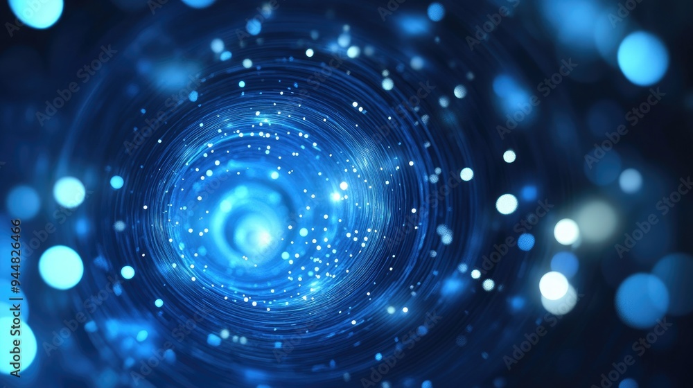Poster abstract blue tunnel background featuring an appealing illustration with circles and particles