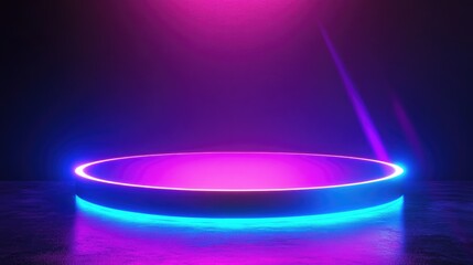 3D render of a podium featuring a luminous top designed as a background for showcasing technology products