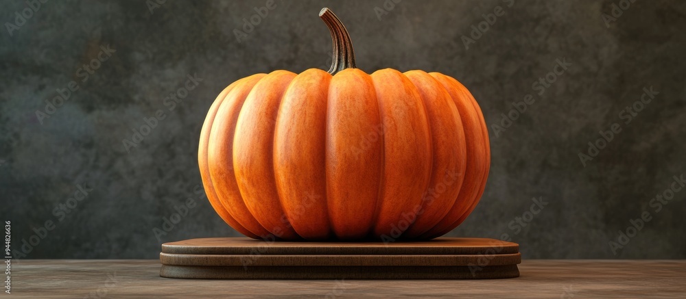 Poster 3D rendering of a large pumpkin displayed on a pedestal