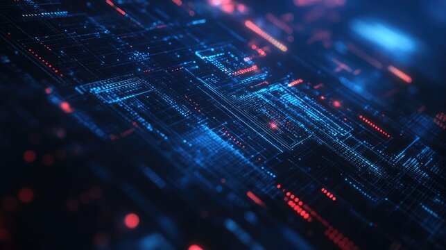 Abstract digital background featuring corporate technology elements with an emphasis on particles and broadcast presentation