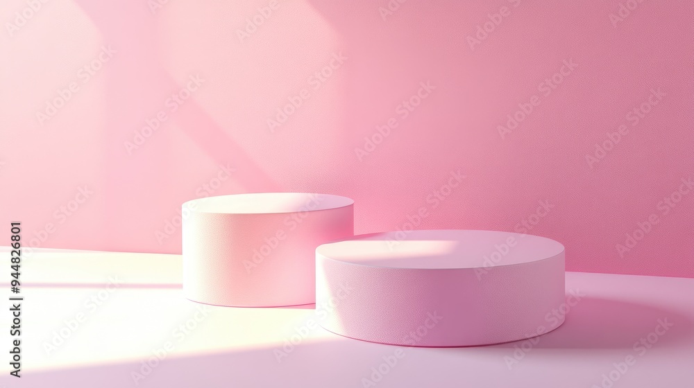 Aufkleber abstract geometric blank space in a minimal pop art style featuring a cylindrical platform for cosme