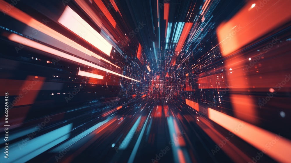 Poster abstract geometric elements with a fast zoom motion background showcasing a high speed lighting effe