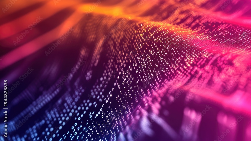 Poster abstract gradient background featuring visual pinch and wave effects with digital numbers including 