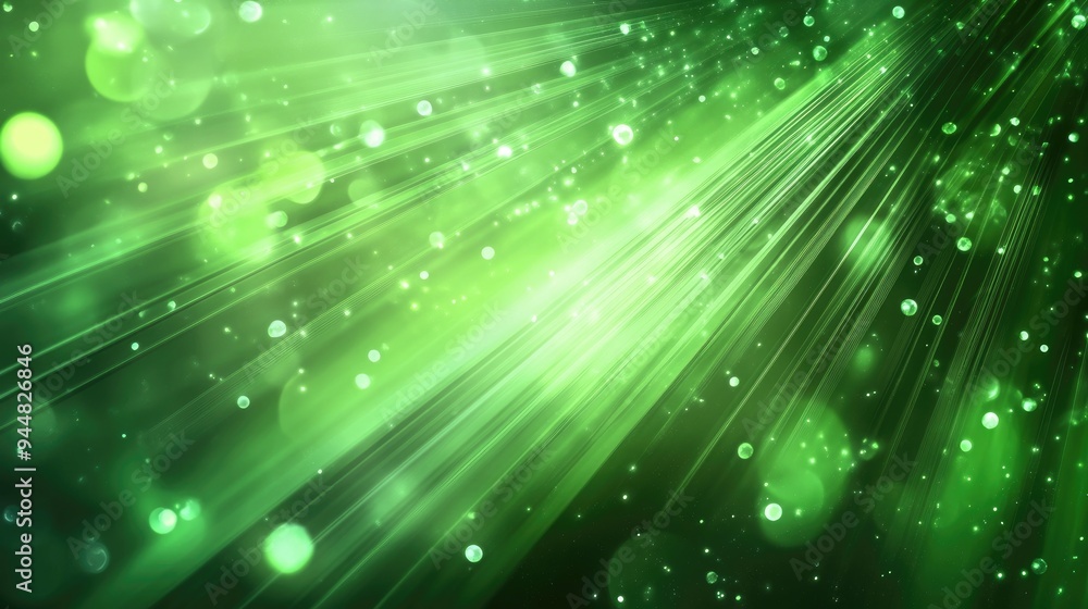 Poster abstract green background featuring a starburst effect with glossy highlights and dynamic lines beau