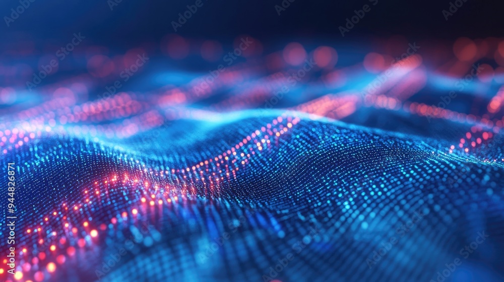 Poster abstract grid mesh data analysis on a blue backdrop with blurred lines and lens effects 3d diagram f