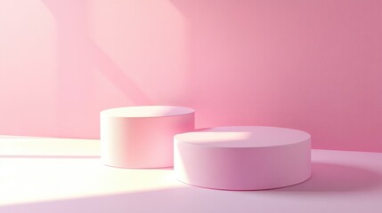 Abstract geometric blank space in a minimal pop art style featuring a cylindrical platform for cosmetic advertising Pastel colored background in a studio setting 3D rendering